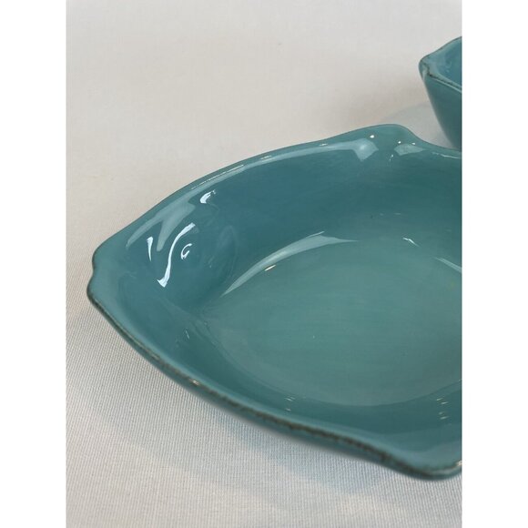 Vintage Fish-Shaped Ceramic Bowls In Aqua Blue Set Of 2 Coastal Nautical - Picture 2 of 11